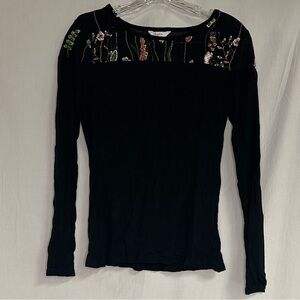 Candie's Black Floral Embroidered Long Sleeve Top